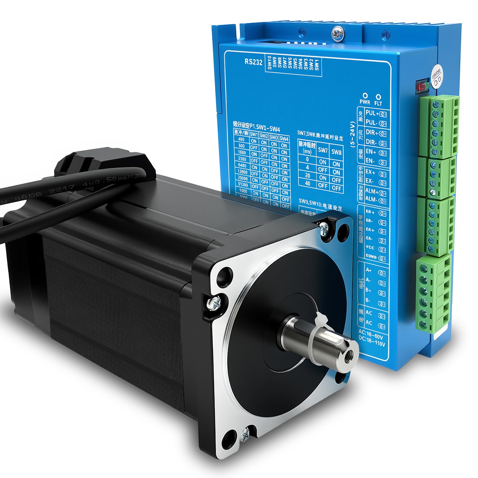 Nema 34 Closed Loop Motore passo-passo 1 asse Kit motore 8.5Nm 6.0A 1000 Line Encoder & Driver 0-8A 20-80 VAC/30-110 VDC per macchina per incisione CNC