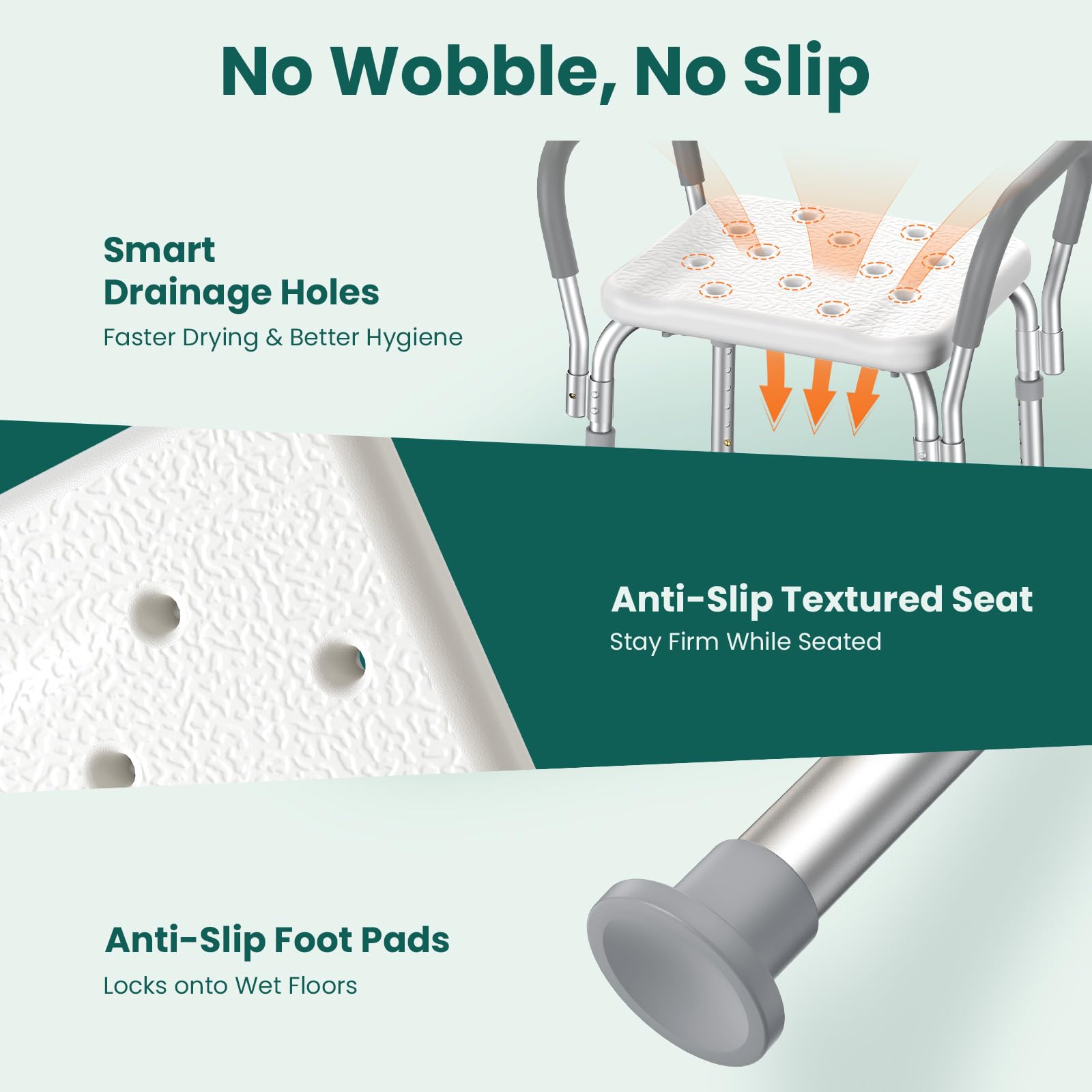 LC12 Sedia da Doccia con Schienale – Altezza Regolabile a 6 Livelli (55–68 cm), Seduta Antiscivolo con Schienale Imbottito, Sgabello Doccia per Anziani, Disabili e Donne in Gravidanza