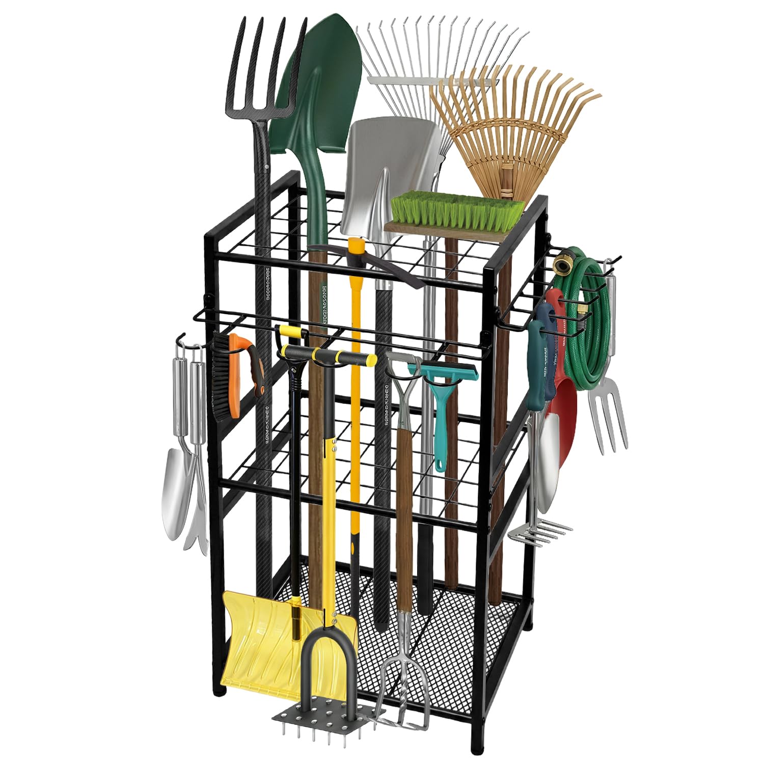 Sutekus Organiseur d'outils de jardin, 80 cm de haut, support de rangement autonome pour outils d'extérieur, support utilitaire robuste pour balais, pelles, râteaux, serpillères, noir