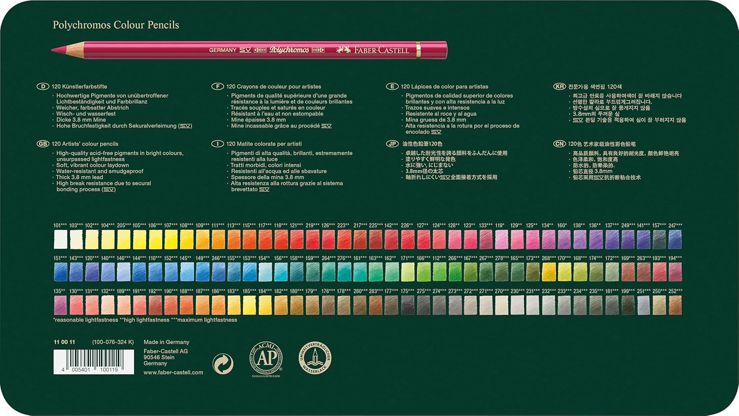 Faber-Castell 110011 - Künstlerfarbstifte Polychromos, 120er Metalletui (Metalletui + Graphit Set, Mehrfarbig, 1 stück (1er Pack))