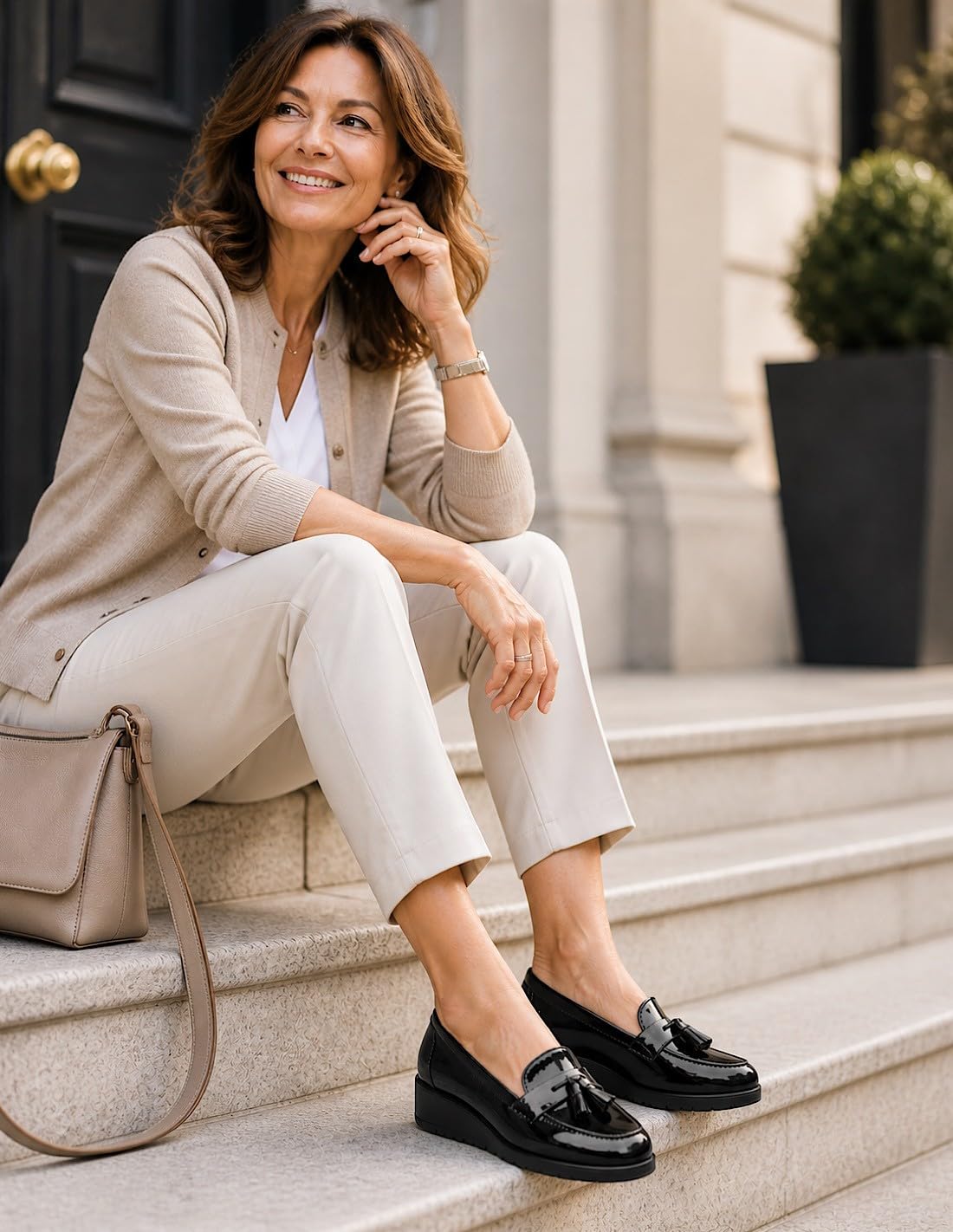 Mocassins Vernis Femme Semelle compensée Confort intérieur Cuir & Pampille