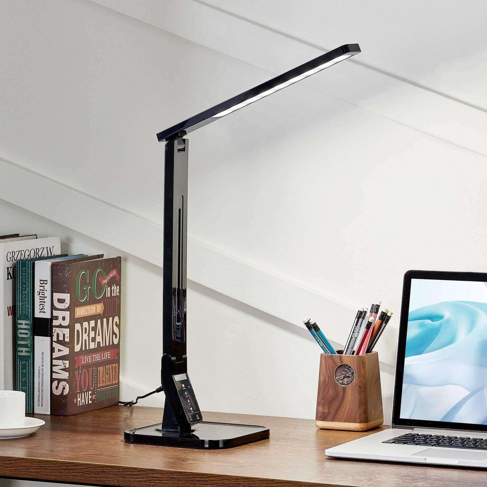 LED Lámpara de mesa 'Eleni'con dimmer táctil (Moderno) en Negro hecho de Plástico (1 llama,) de Lindby | lámpara de mesa LED