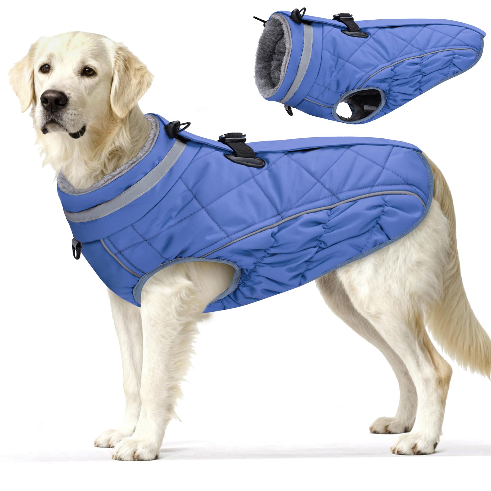 Abrigo de invierno para perro con cremallera azul talla L