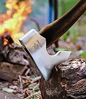 Vista 3 de Hacha de 13.5 pulgadas, hacha de campamento de acero al carbono 1055 y mango de haya, hacha de supervivencia con funda de cuero para división