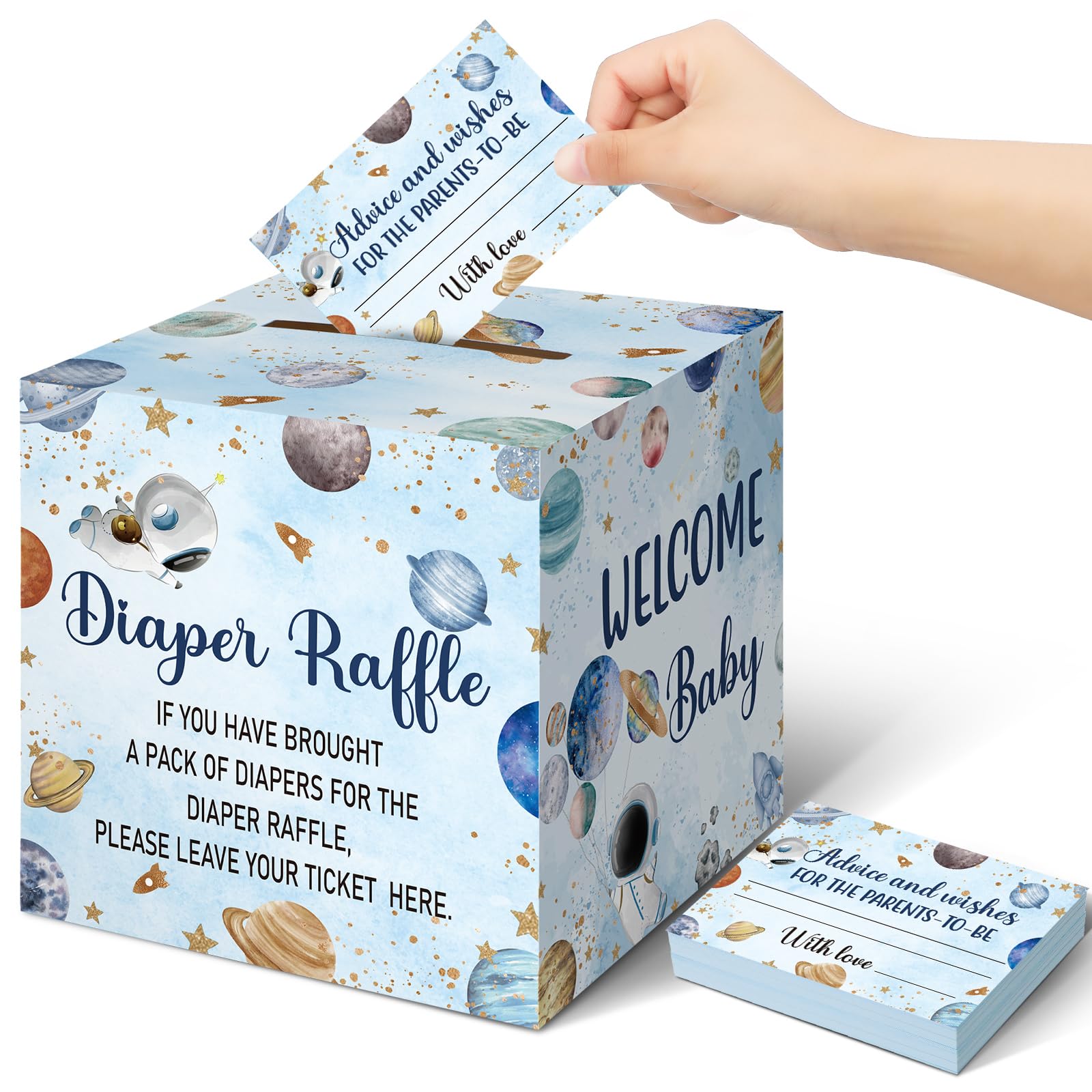 Teling 51 Pieces Diaper Raffle Tickets with Card Box,Outer Space