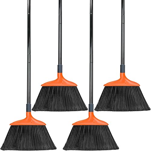 TreeLen Juego de escobas resistentes para exteriores, 4 piezas, 59 pulgadas de altura, escoba de ángulo amplio de 14.5 pulgadas, gran uso para