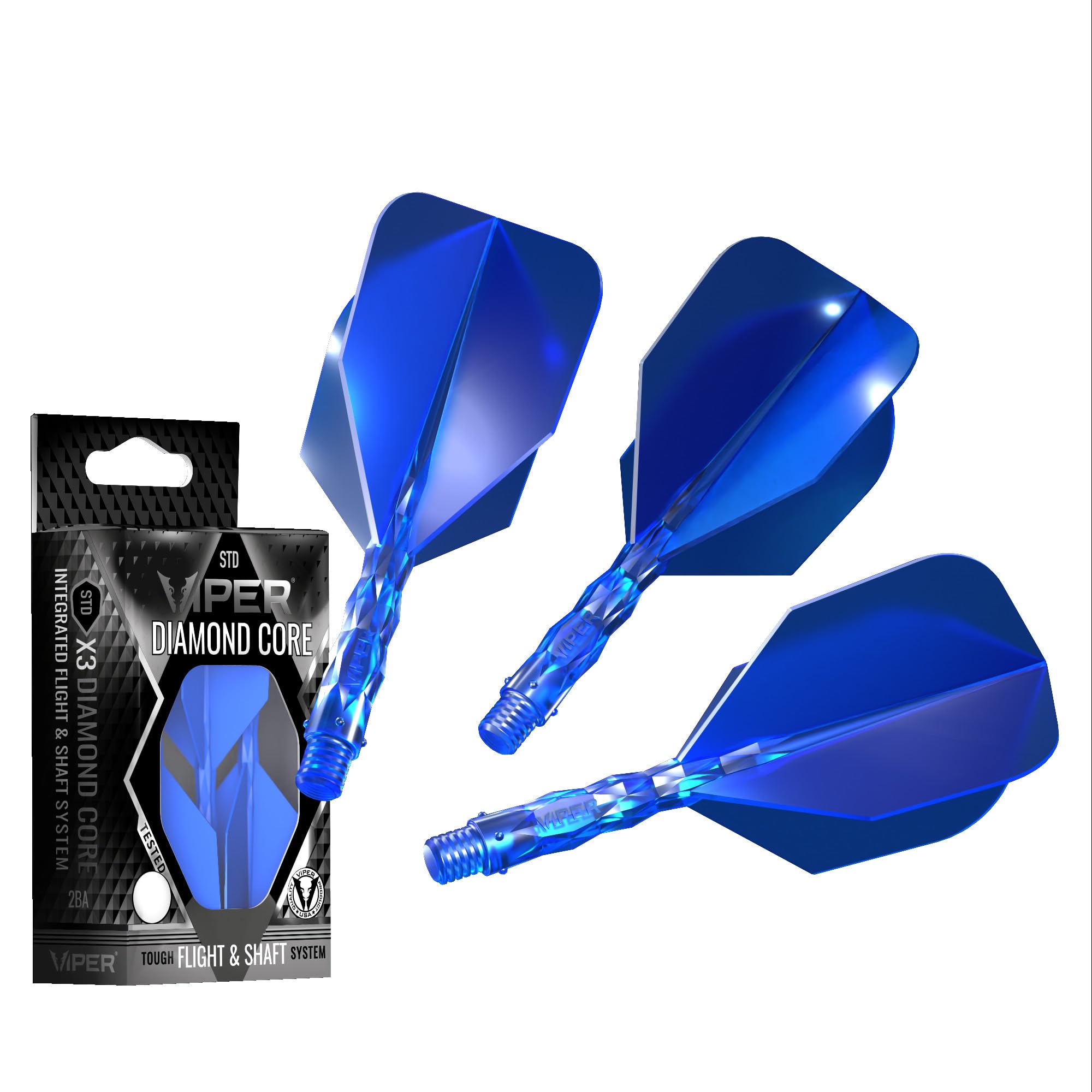 Viper Diamond Core Integrated Dart Flight & Shaft System - Precision Darting Accessory with Tough Polymers for Enhanced Performance, Set of 3, Short Shaft, Standard No6 Flight, Blue