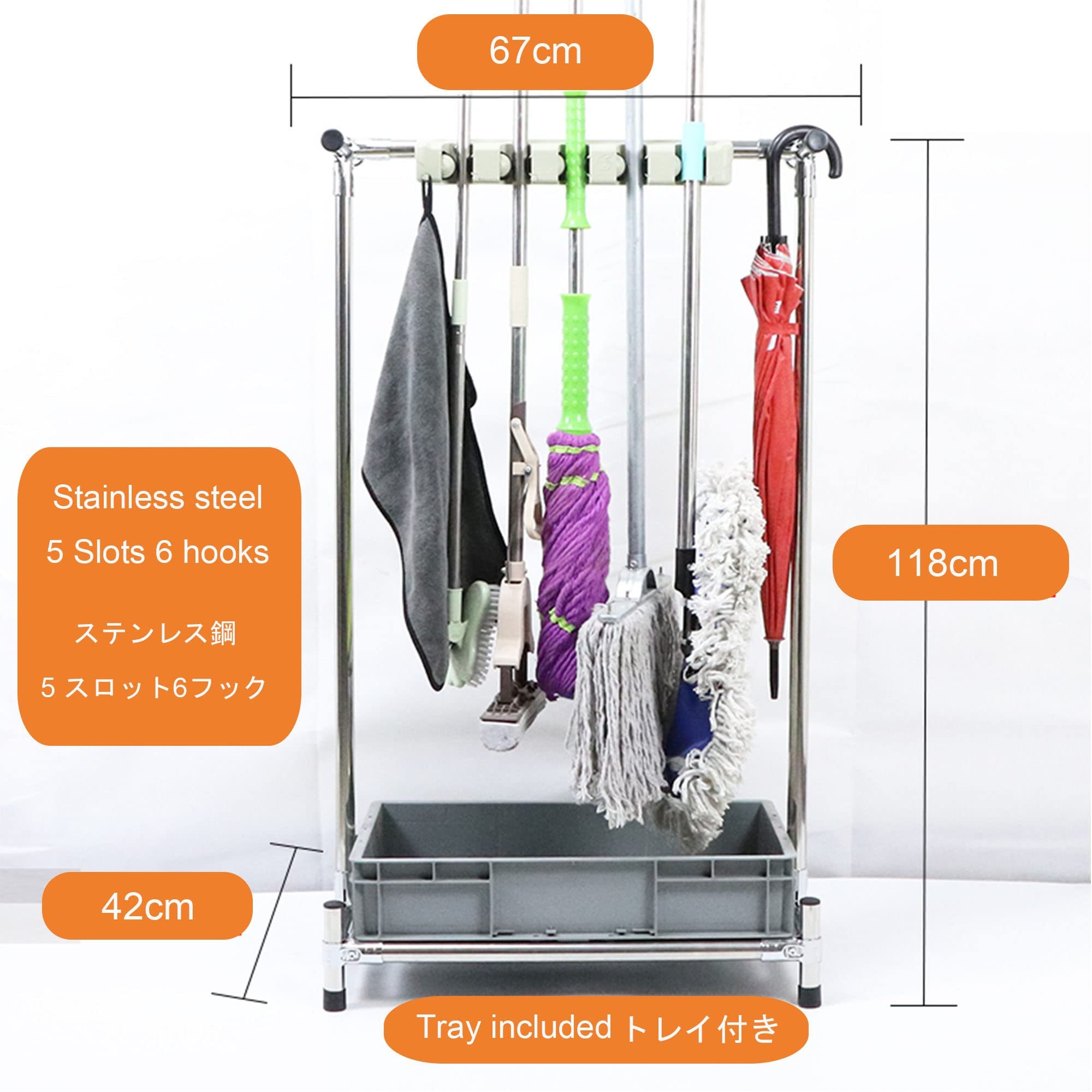 Soporte para Escobas Y Fregonas, para Colocar Fregonas Mojadas, Estante Móvil para Fregonas Comerciales, Estante para Fregonas De Acero Inoxidable Montado En El Suelo, So