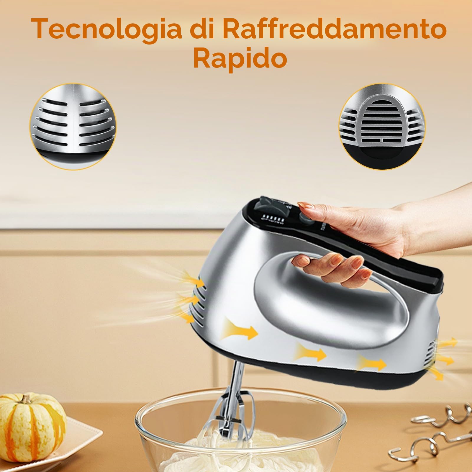 Lychee Frullatore Elettrico Anti-Spruzzo, Frusta a Mano con 5 Velocità e Turbo, Con Base di Stoccaggio, 6 Accessori in Acciaio Inox, Frullatore Elettrico per Cucina e Cottura, 300W