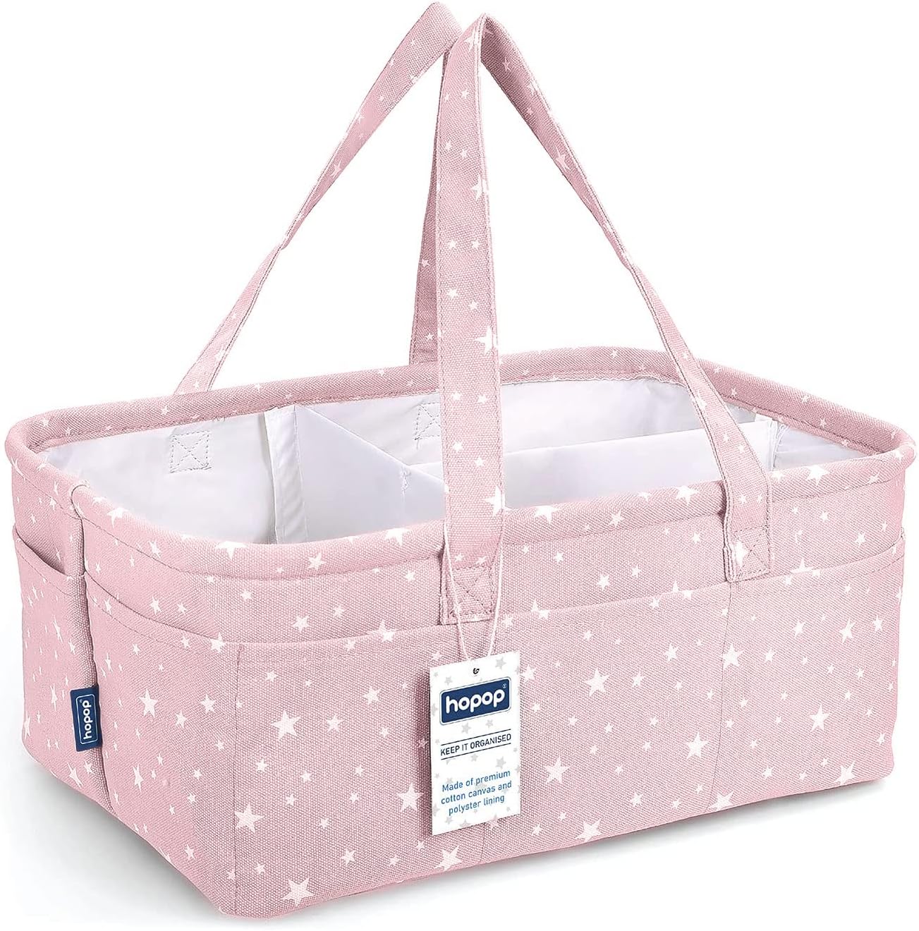 Hopop Diaper Caddy Bag for Baby | Diaper Organizer Basket for Baby Essentials | Portable and Foldable Diaper Caddy Organizer | Nursery Storage Bin for Diapers and Wipes | Large | (Pink)