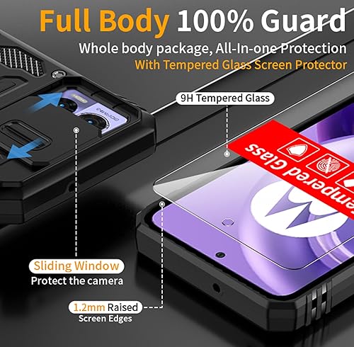 Miniatura 3 de FRLMOOES Funda para Motorola Moto Edge 30 Neo con 2 protectores de pantalla de vidrio templado, Motorola Moto Edge 30 Neo Kickstand con cubierta