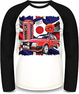 Escort MK3 XR3 T Shirt, Escort MK3 XR3 Long Sleeve T Shirt, Men's Top, Baseball Long Sleeve Top with Raglan sleeves