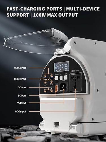 Miniatura 4 de Estación de energía portátil con luz de campamento ajustable, estación de energía de batería LiFePO4 de 1000 Wh, generador solar para respaldo del