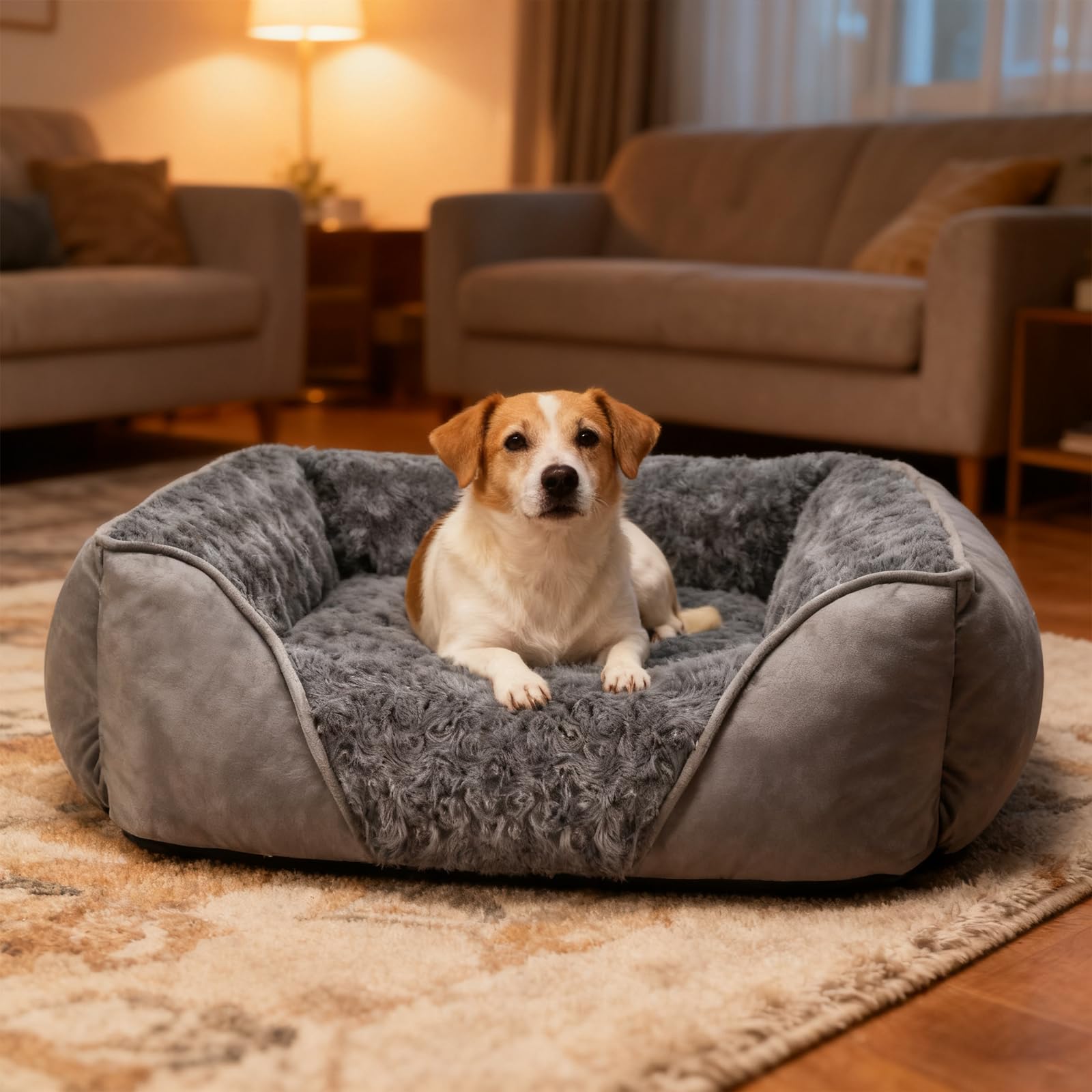 PETCUTE Cama para Perros Grande Ortopédica,Lavable Colchón para Perro con Base Antideslizante,Super Suave Transpirable Cómoda Cama para Mascotas,Sofá para Perros Artríticos,Gris,2XL