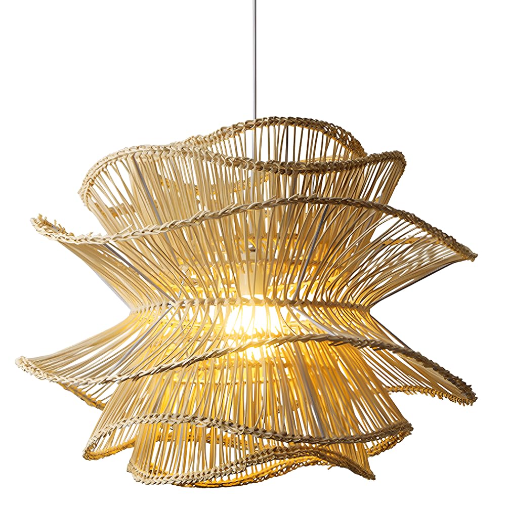 AYQJMD Farmhouse Wicker Hanging Lamp Handmade Woven Rattan Adjustable Boho Pendant Light Fixture Adjustable Height Dining Room Chandelier for Kitchen Island Dining Room Living Room Porch