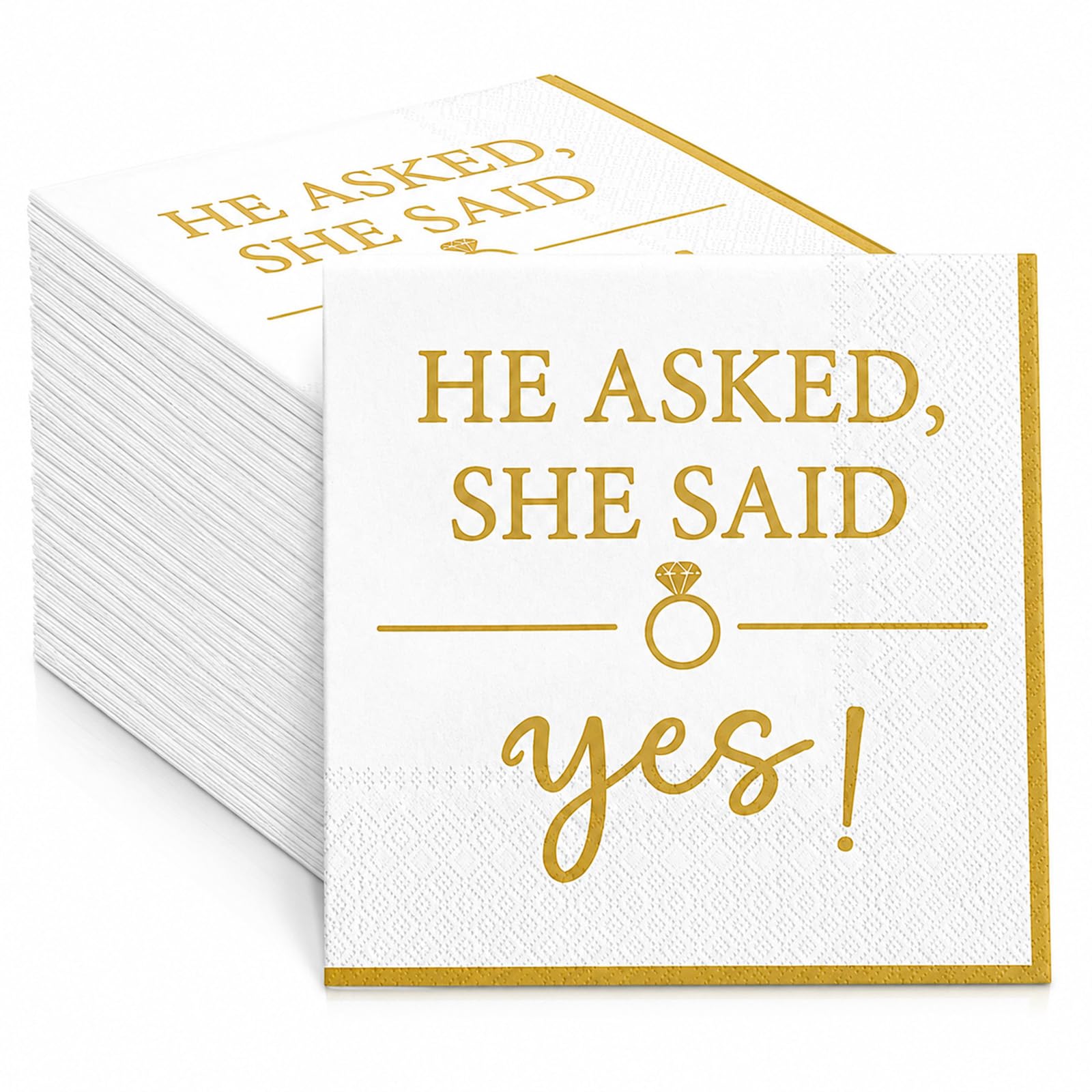 40pcs Engaged Decorations Engaged Napkins She Said Yes Napkins White and Rose Gold Engagement Cocktail Paper Napkin for Engagement Party Decorations and Wedding Bridal Shower Party Supplies
