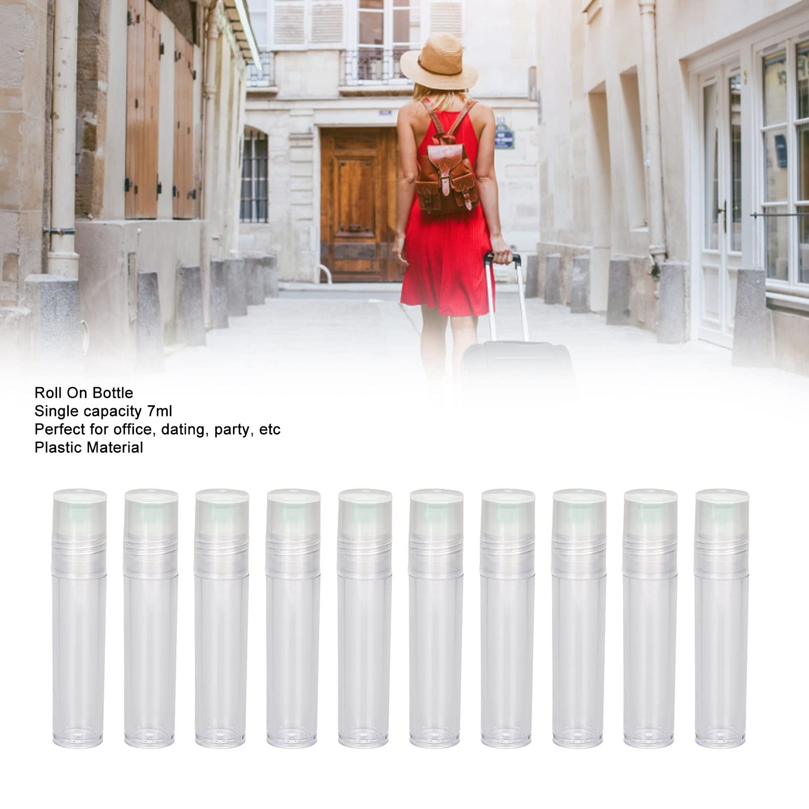 10 botellas de 7 ml roll-on de plástico, portátiles, vacías, rellenables, perfume, aceite esencial, roll-on