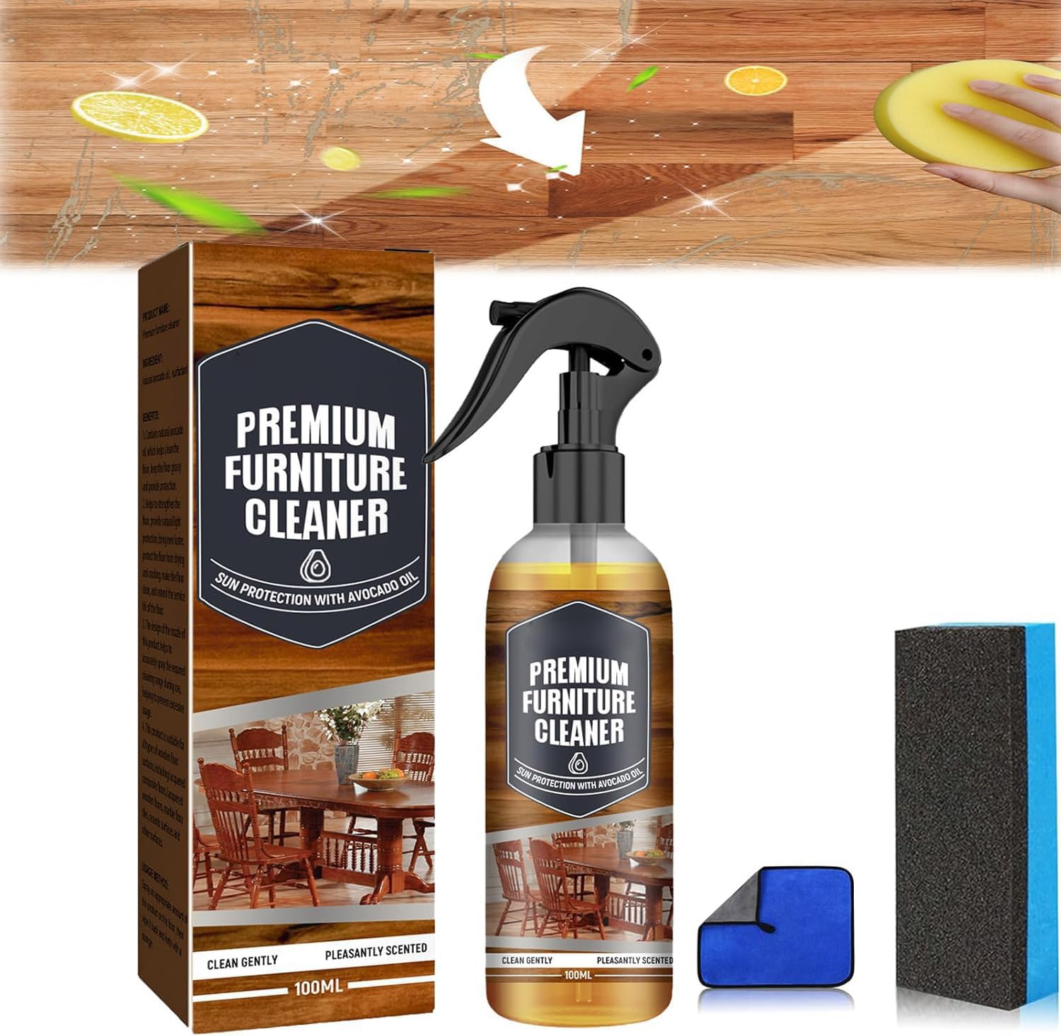 Pulidor de cera de abeja natural de 100 ml para muebles, espray de cera de abeja natural, limpiador de muebles premium, spray de cera de abeja micromolecularizada natural, para suelo, mesa, silla,