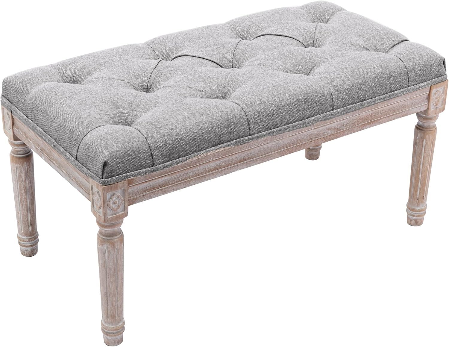Banc bout de lit bois massif style vintage français rembourré 80cm