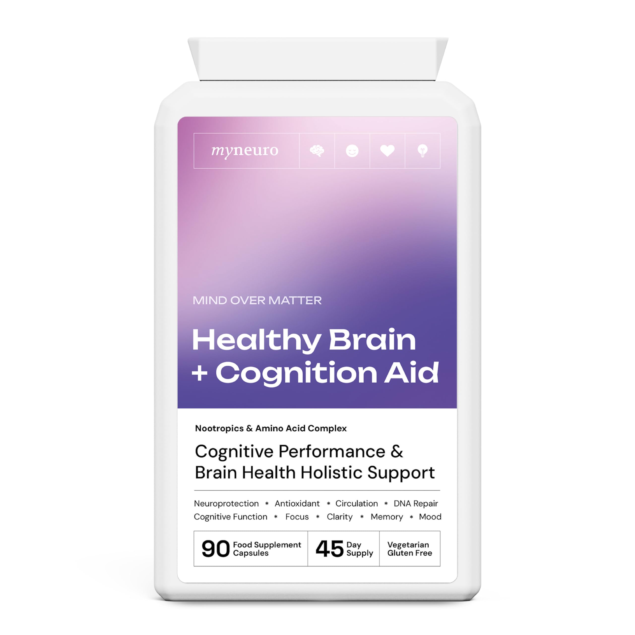 MyNeuroCognitive Performance + Brain Health Support Supplement - 90 Capsules. Boost Brain Power. Protect Your Mind & Memory. Nootropic Complex Bacopa, Ginkgo, B Complex. Focus Clarity Mood