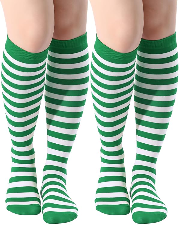 SATINIOR 2 Pairs Women's Striped Knee High Socks Green White by SATINIOR - Used condition - US$6.77