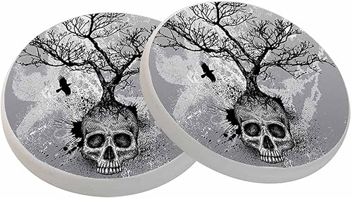 oFloral Juego de 2 posavasos con diseño de calavera para bebidas, diseño de árbol blando de pájaros, creativos, para decoración del hogar, 4 pulgadas