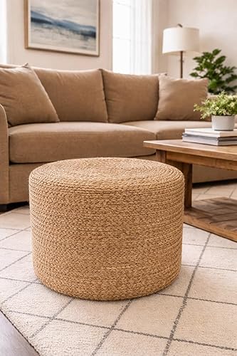 Miniatura 14 de S & L Homes Puf otomano – 100% yute trenzado reposapiés puf de punto a mano tradicional de cordón bohemio para sala de estar, dormitorio, guardería,