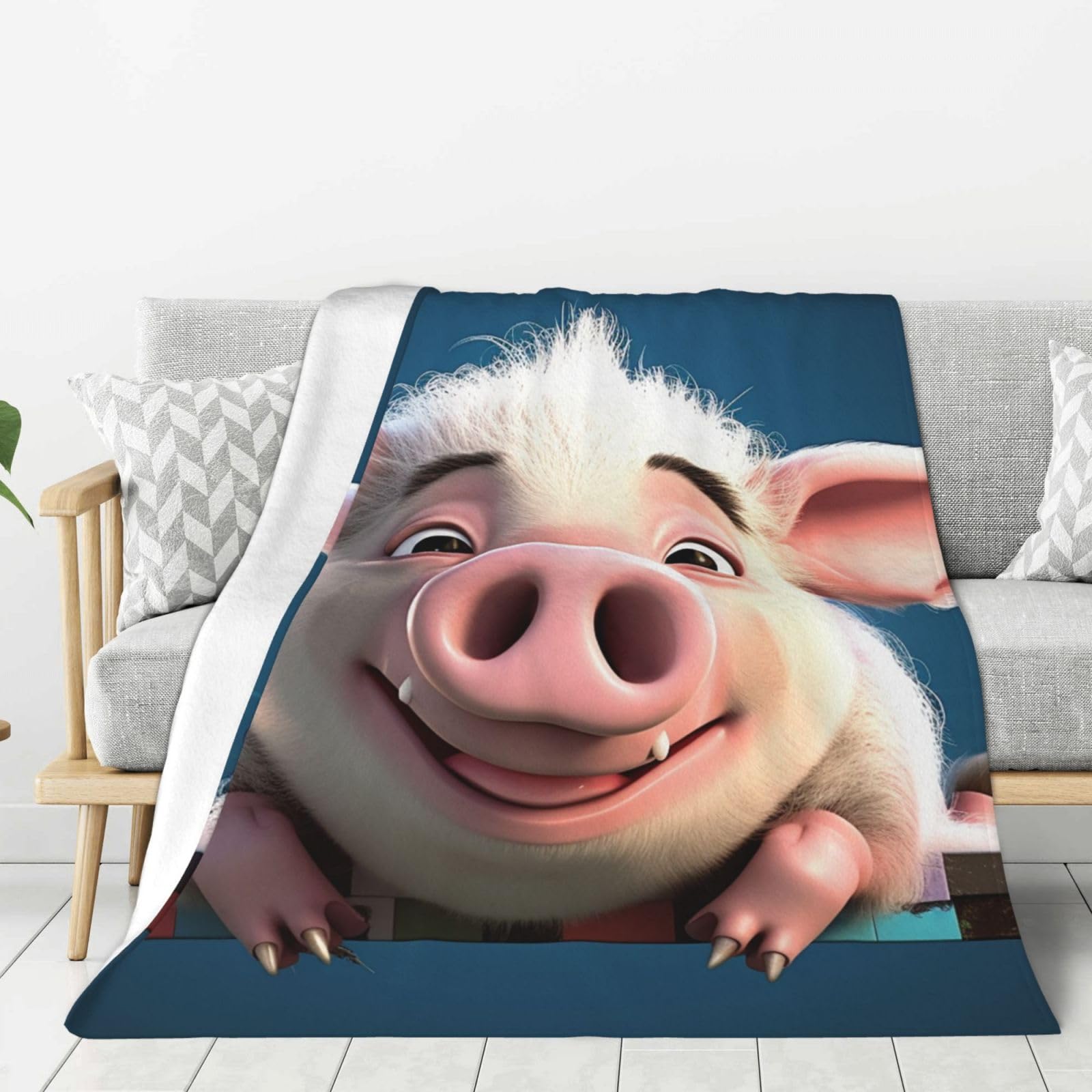 Smiling Throw Blanket Plush Flannel Fleece Blanket, Soft Lightweight Cozy Blankets 60"X50" for Bed Couch Sofa Travel