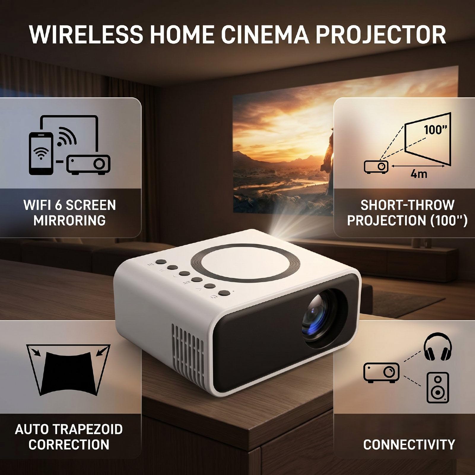 Mini Proyector Portátil, Proyector de Películas LED (Enchufe de
