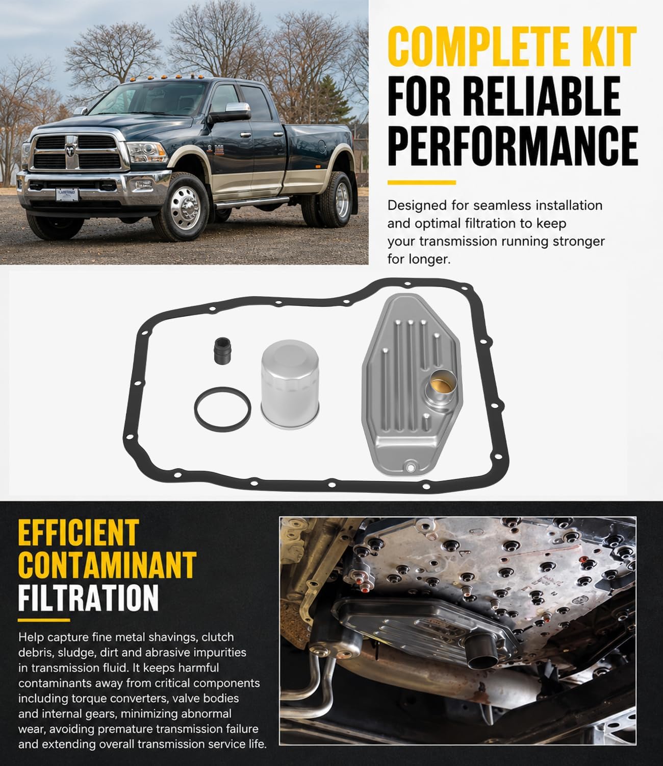 Transmission Filter Oil Pan Gasket Kit Fit for RAM 6.7L Cummins 2500/3500 with 68RFE Transmission 4WD 07.5-24 | Replacement for Mopar 5013470AC, Wix WL10394, Premium Guard PT1271