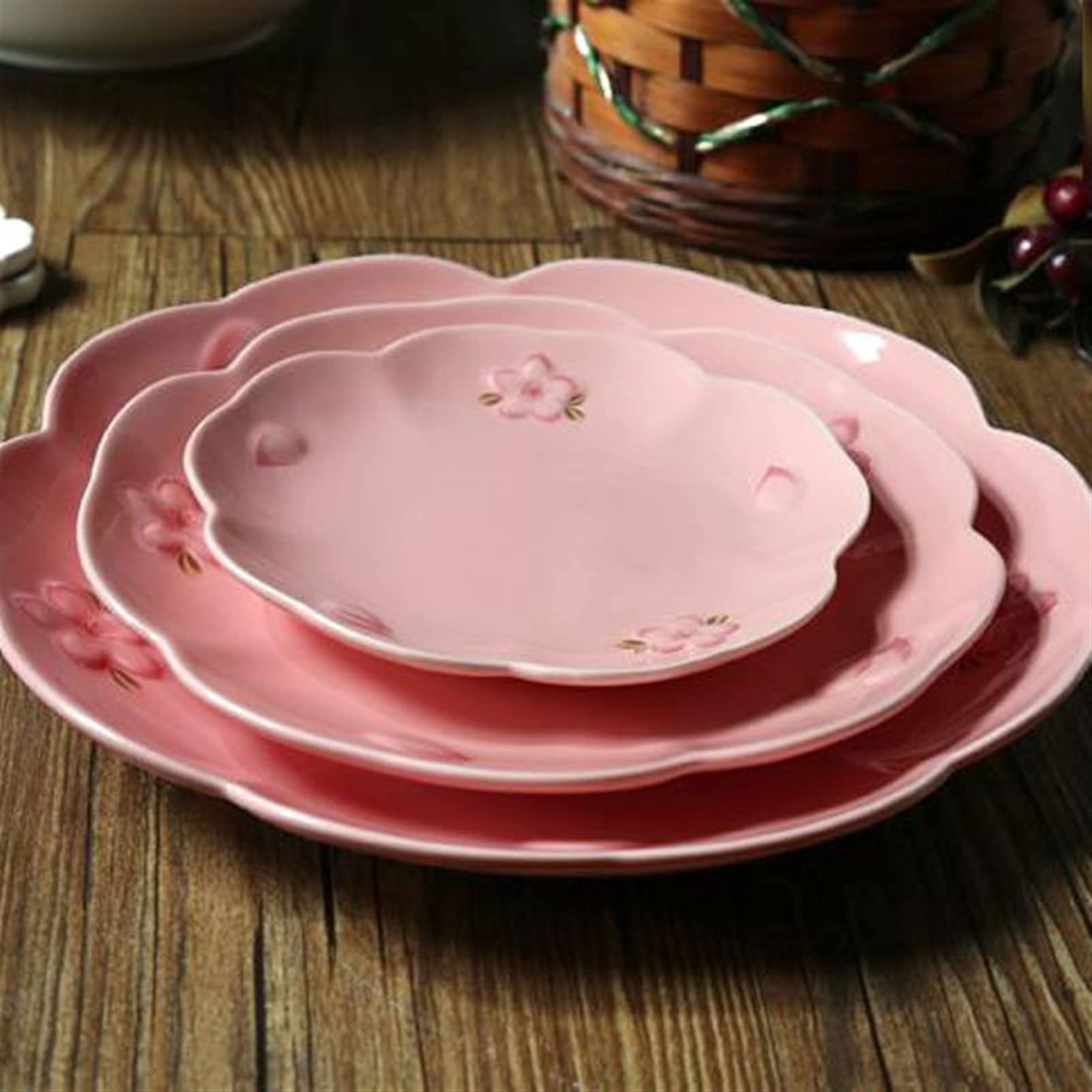 Assiettes plates/Assiettes DIner Plaques de dîner rose for la fleur de cerisier japonais Plaques de service en céramique for le restaurant Cuisine et famille Utiliser un four à micro-ondes et un coffr