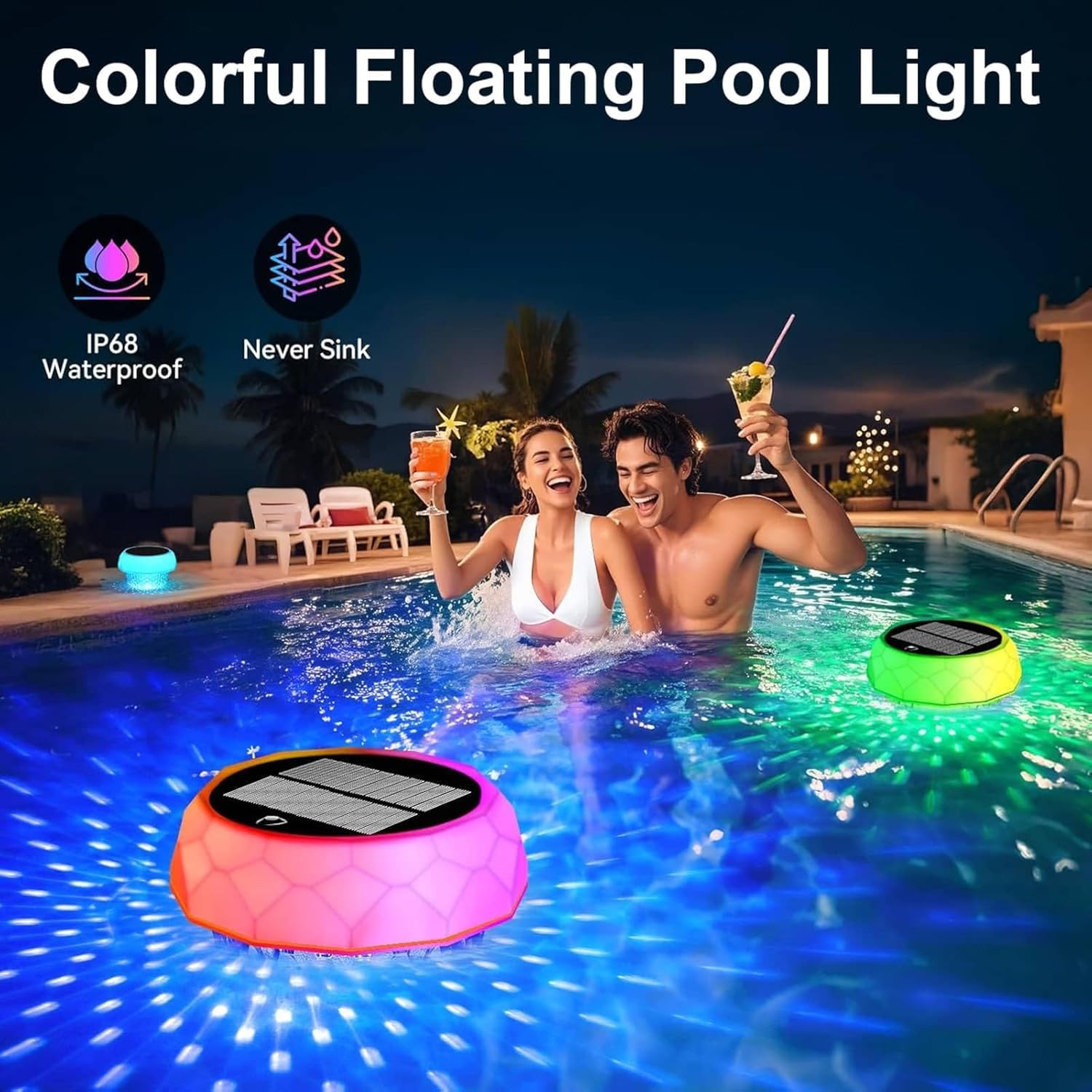 Joycome Poolbeleuchtung Solar Teich Deko, Pool Lichter Unterwasser mit Fernbedienung, Dimmbar Farbwechselnde Schwimmende Poollampe Wasserdicht Floating Pool Lights für Whirlpool Badewanne Garten