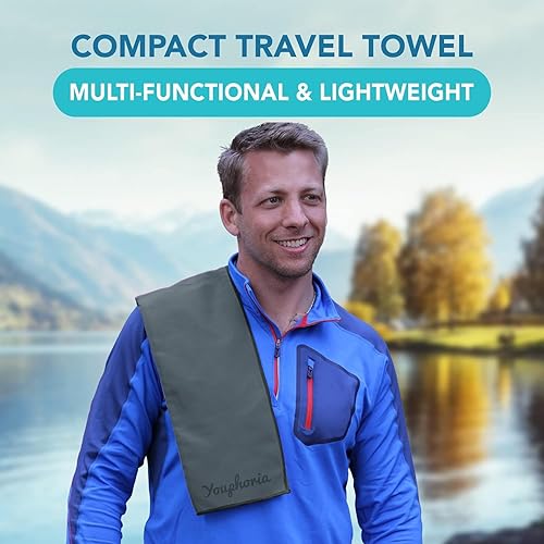 Miniatura 23 de Youphoria Toalla de viaje de microfibra de secado rápido, ligera, toalla de secado rápido para camping, playa, mochilero, senderismo y deporte Gris