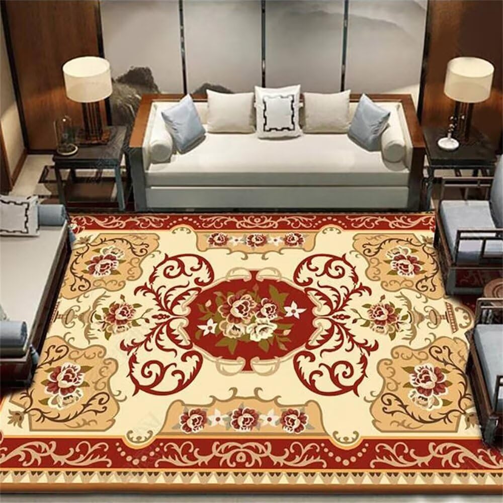 Tapis de salon lavable en machine XXL rouge floral 160x230cm