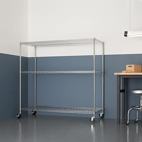 Miniatura 8 de TRINITY Basics - Estantería de alambre ajustable de 3 niveles con ruedas para organización de cocina, almacenamiento de garaje, lavandería,