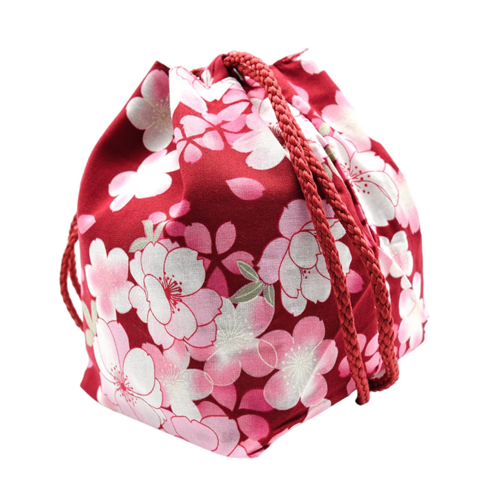 Japanese Drawstring Bag Coin Purse Lunch Bag Food Pouch Wine Red Cherry-image-17