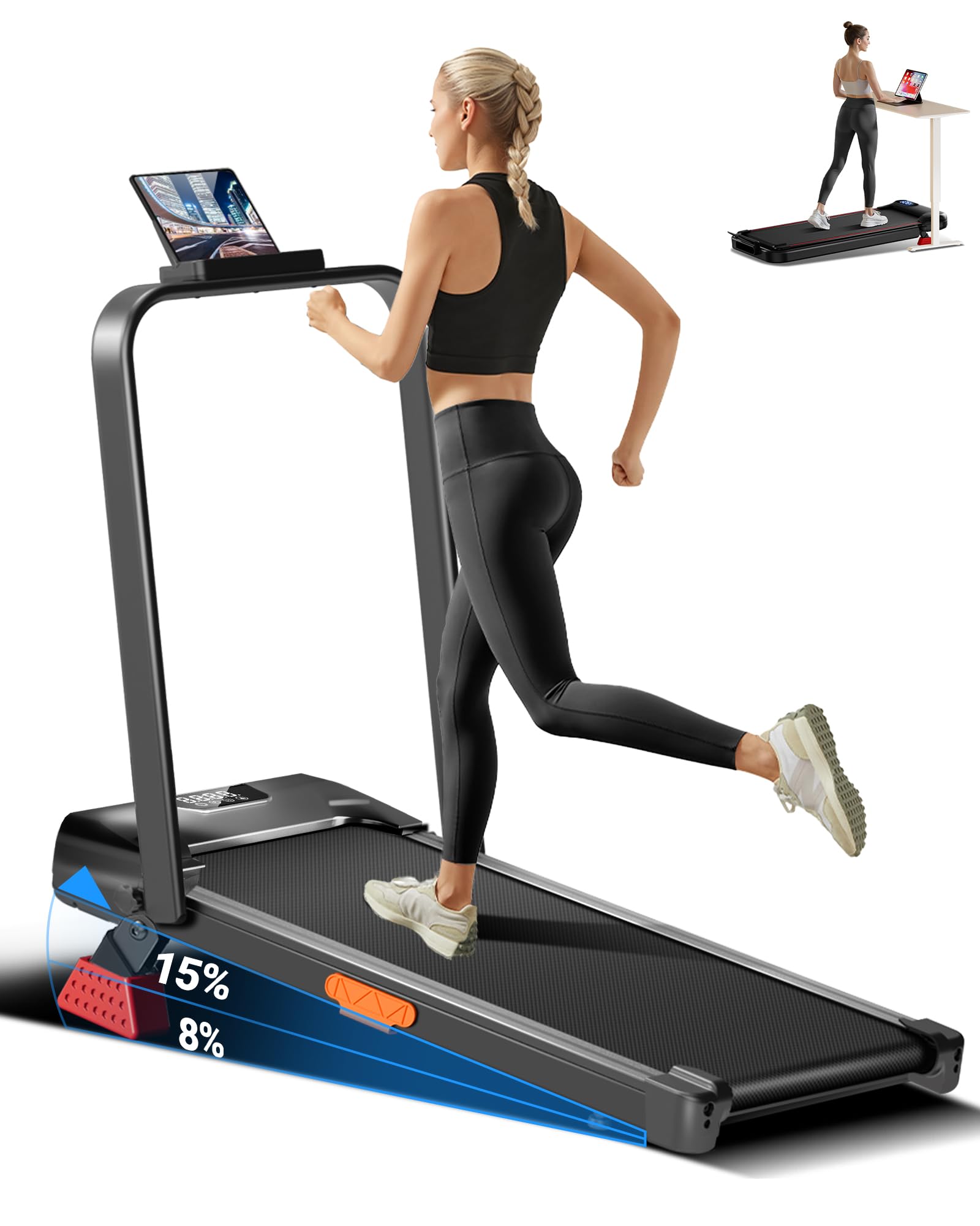 3-in-1 Walking Pad 10KM/H, 15% Incline Treadmill for Home Foldable, 2.5HP Silent Under Desk Treadmill, 136KG Max Load Running Machine, Ultra-Slim Walking Pad with Remote Control