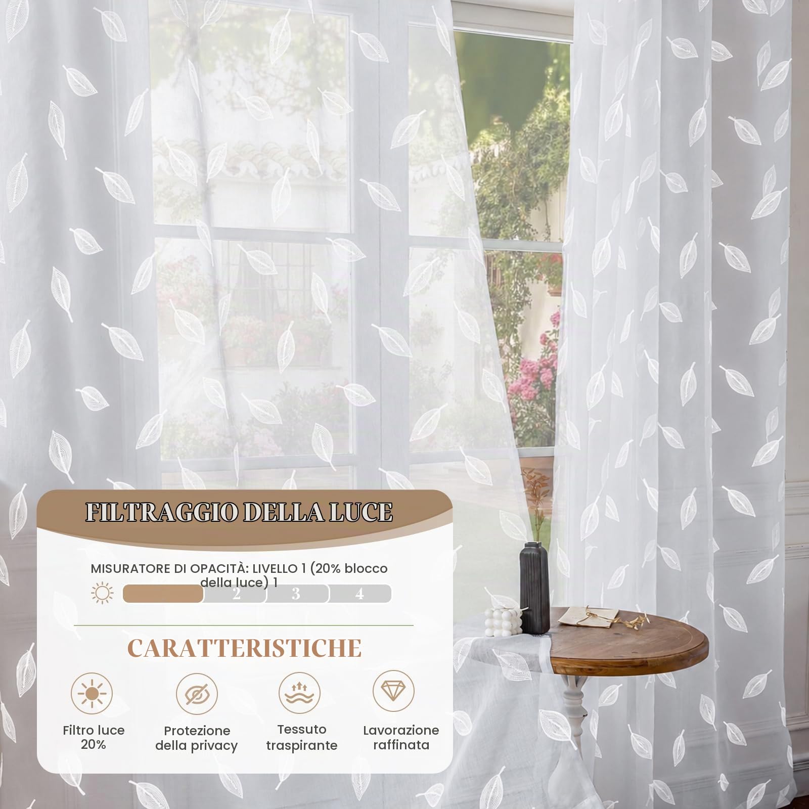 Tende Per Interni Moderne In Voile, 2 Pezzi 140x300cm, Voile Semi Trasparenti Tende Con Ricami, Tenda Con Occhielli, Per Soggiorno Camera Cameretta Balcone Finestra, Bianco