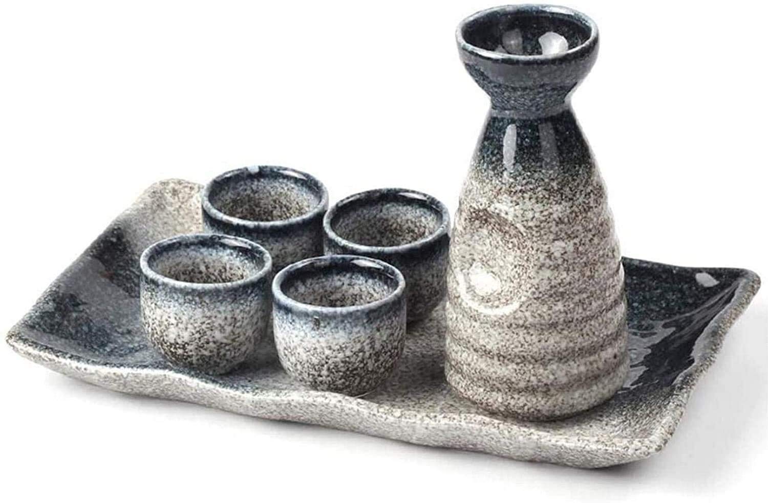Juego de tazas de sake de cerámica UNbit hechas a mano con bandeja de servicio