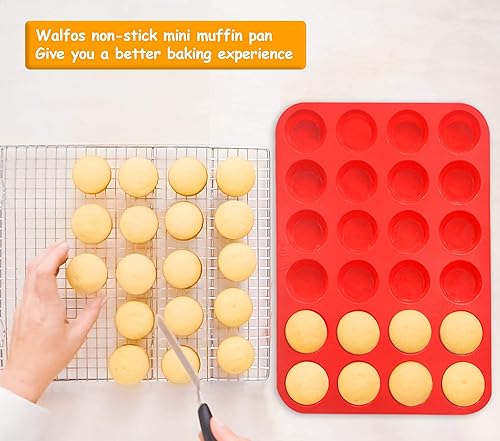 Vista 8 de Walfos Mini molde de silicona para magdalenas, 24 tazas, sin BPA y apto para lavavajillas, molde de silicona antiadherente para hornear cupcakes