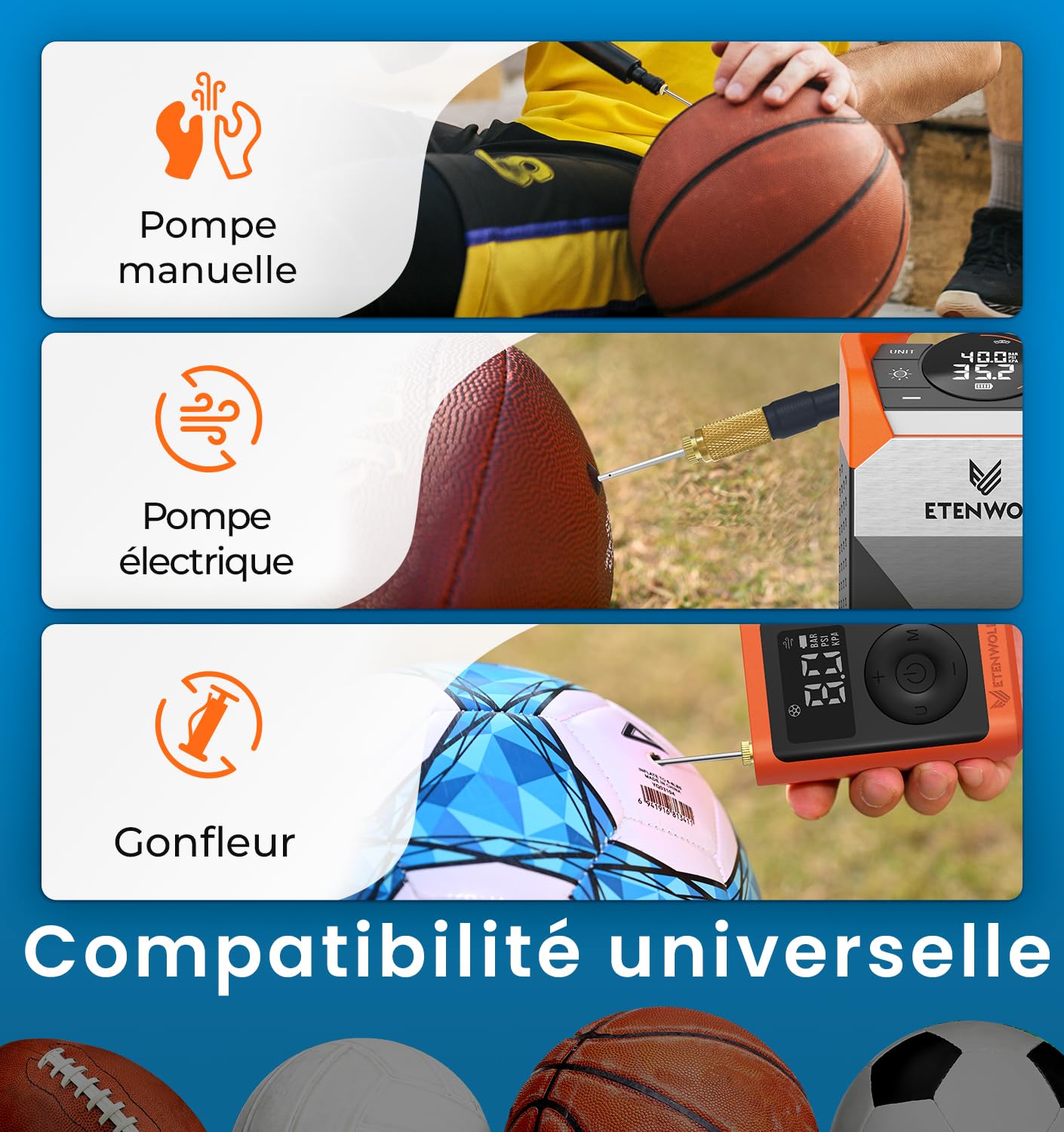 ETENWOLF Lot de 12 aiguilles pour pompe à ballon en laiton, aiguilles de pompe à air robustes sans rupture pour ballons avec étui de rangement, compatibles avec pompe manuelle et pompe électrique