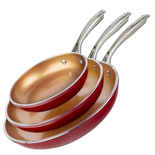 3-Piece Nonstick Copper Fry Pans, 8', 10' & 12' -