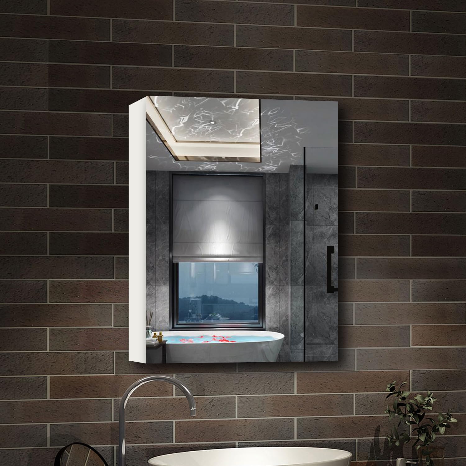 AICA Armoire de Toilette Mural avec Miroir et Rangement - Moderne, Anthracite, 60x70 cm
