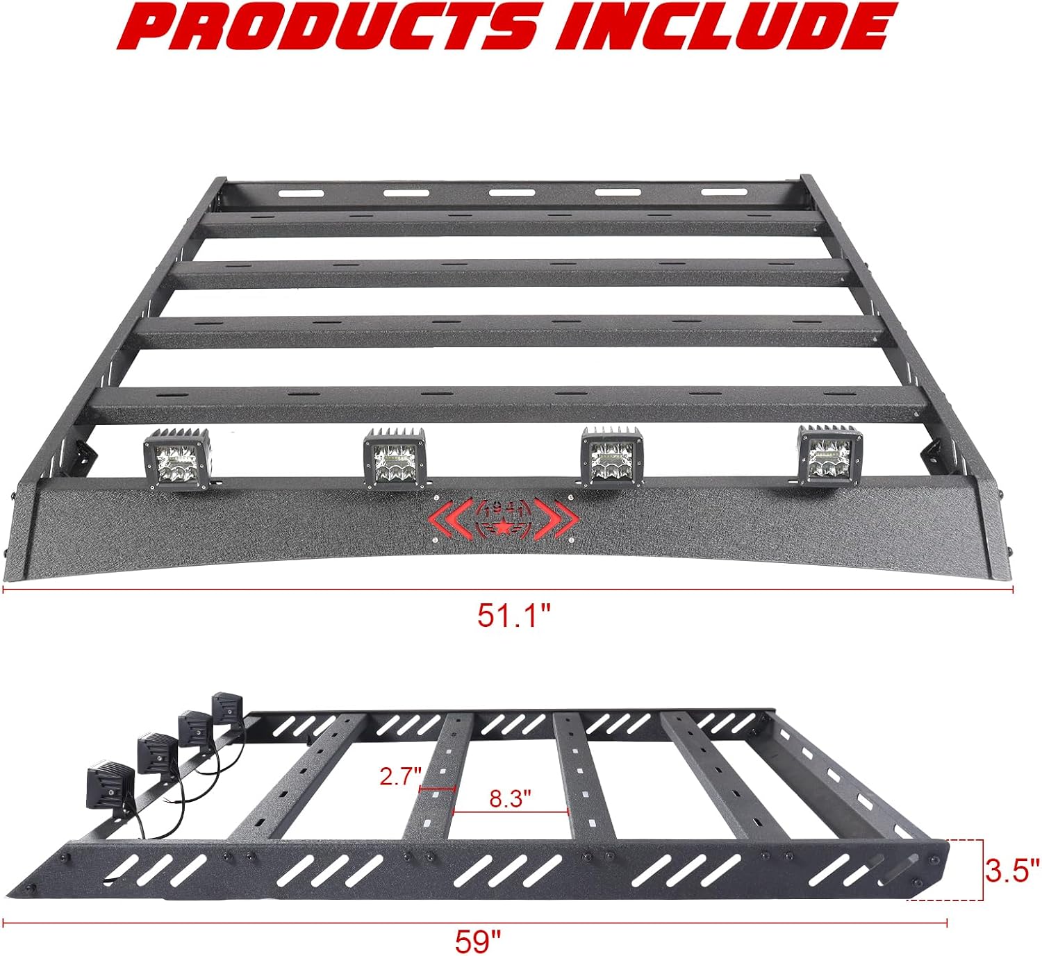 Roof Rack Cargo Basket Luggage Carrier Compatible with 1997 1998 1999 2000 2001 2002 2003 2004 2005 2006 Wrangler TJ Hardtop, Luggage Storage Carrier Rooftop Racks with 4PCS LED Light
