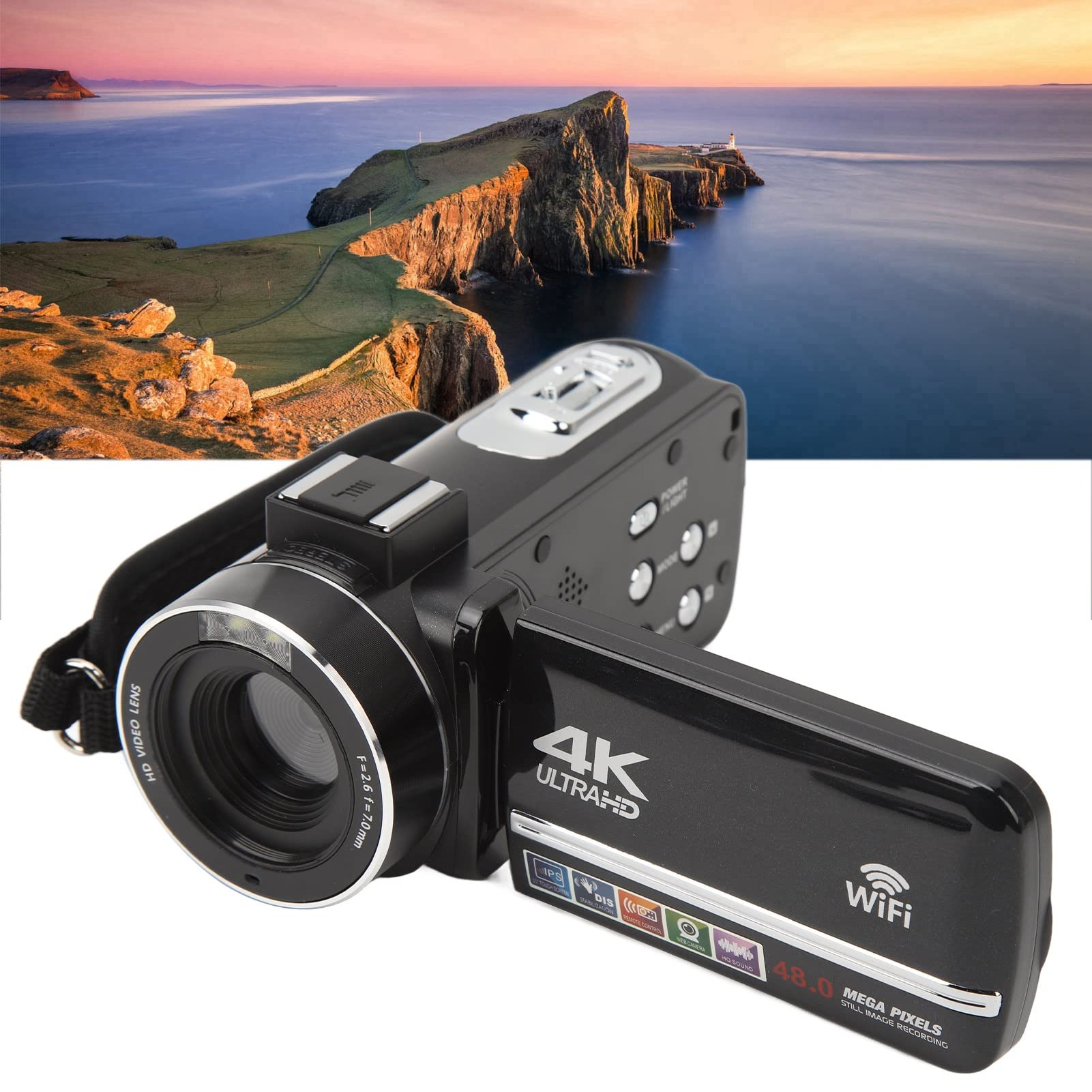 ciciglow Videocamera Digitale HD 4K, 48MP, Zoom 18X, Touch Screen 3.0 Pollici, WiFi, Telecomando, Batteria 1500mAh