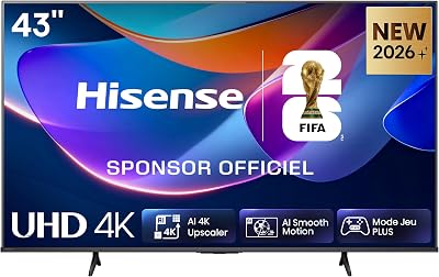 Hisense 43A6S – TV 4K UHD 43″ (108 cm), Smart TV HomeOS U9.5, Dolby Vision, Game Mode Plus, Compact et Performant, Noir