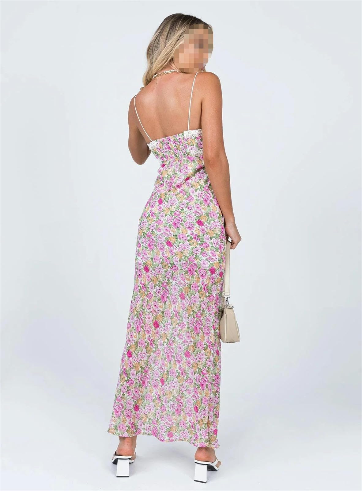 Kleider Heißes Mädchen Französisch Kleid Romantische Blumen Mit V-Ausschnitt Spitzenspleißen Slim Fit Hip Kleid-Blumen-l