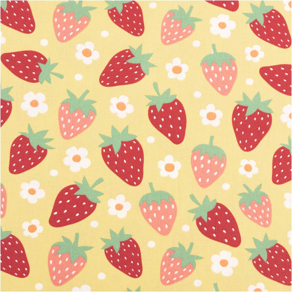 Cotton Fabric Poplin Strawberries Yellow Red Sold by the Metre 145 cm Wide