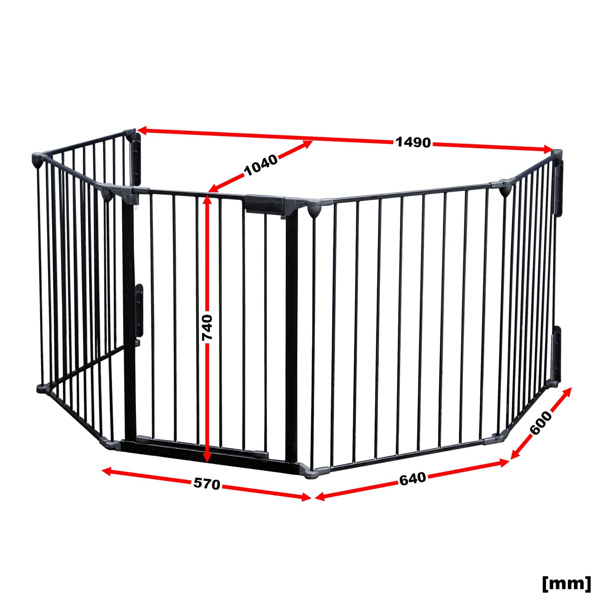 Wiltec Barrière de Protection cheminée XL – 3100 x 650 x 750 mm – Noir – avec Fixation Murale et 5 Éléments en Acier – Grille Pare-feu de poêle pour Sécurité Enfant