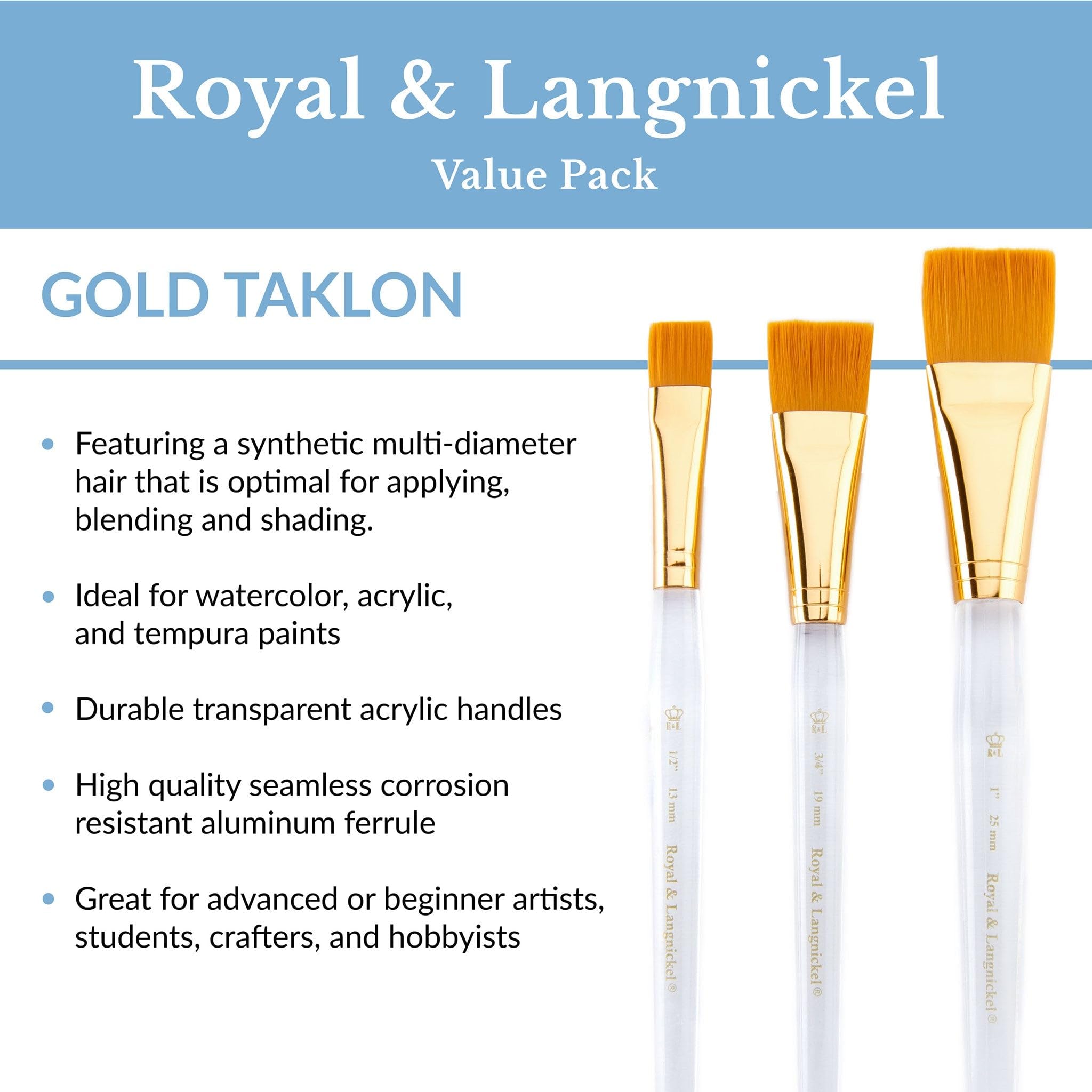 Royal & Langnickel Pinselset – 3 Taklon-Pinsel Für Lasur & Verwässern (1/2, 3/4, 1 Zoll)
